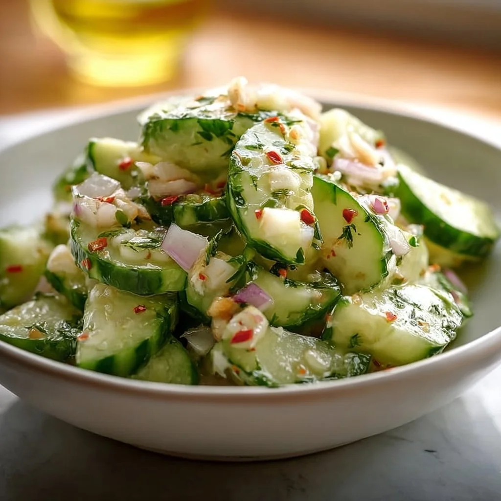 High-protein cucumber salad with fresh ingredients and vibrant colors