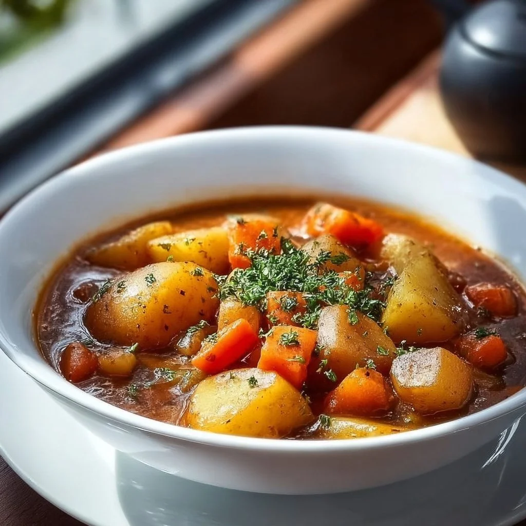 Delicious Irish vegetarian stew filled with fresh vegetables and herbs