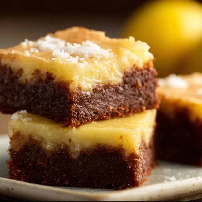 Plate of freshly baked lemon brownies with a zesty lemon glaze