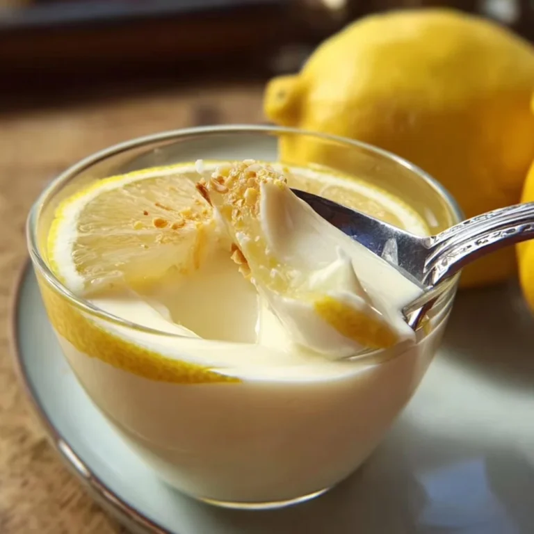 Delicious lemon posset dessert served in a glass with lemon slices.