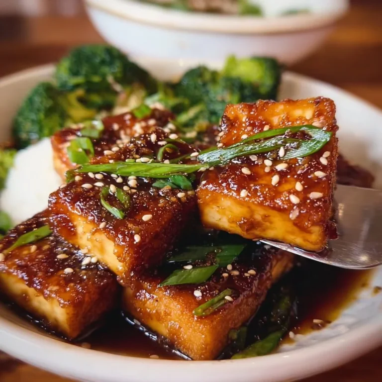 Delicious Maple Glazed Tofu plated elegantly with fresh vegetables.