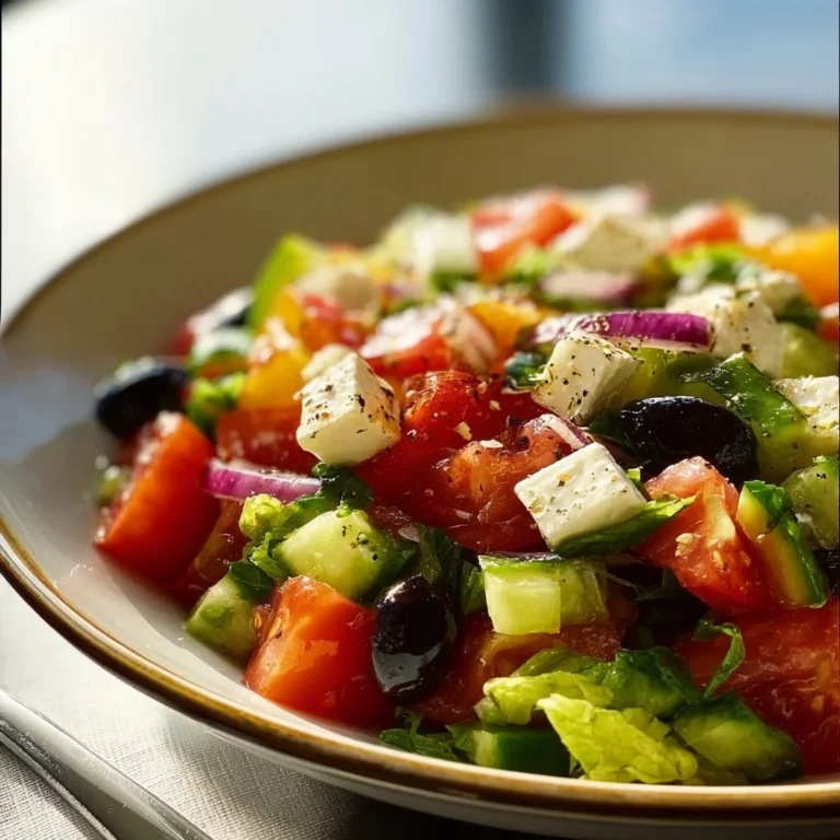 Colorful Mediterranean Greek Salad with fresh vegetables and feta cheese