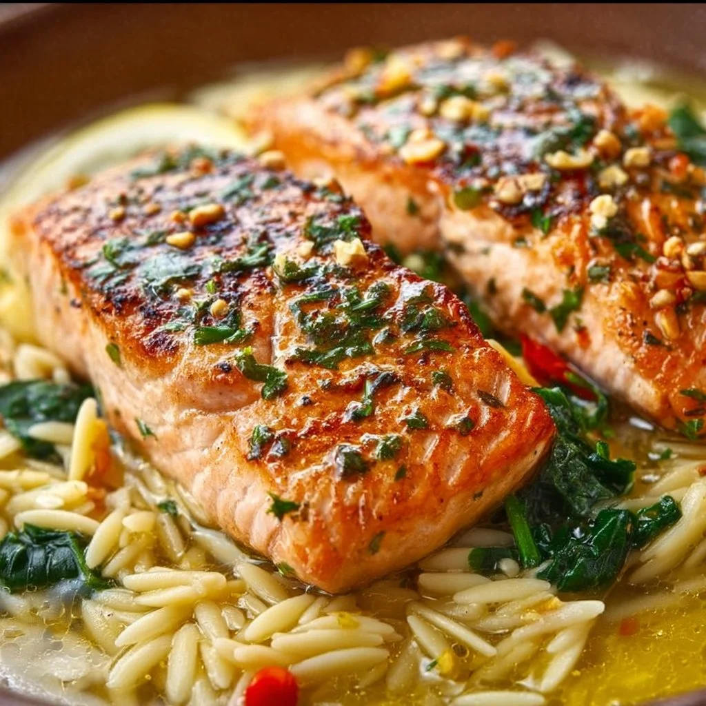 Mediterranean Salmon with Lemon Orzo