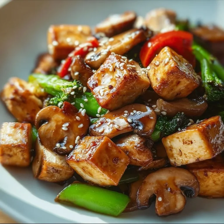 Delicious mushroom tofu stir-fry served with vibrant vegetables in a bowl