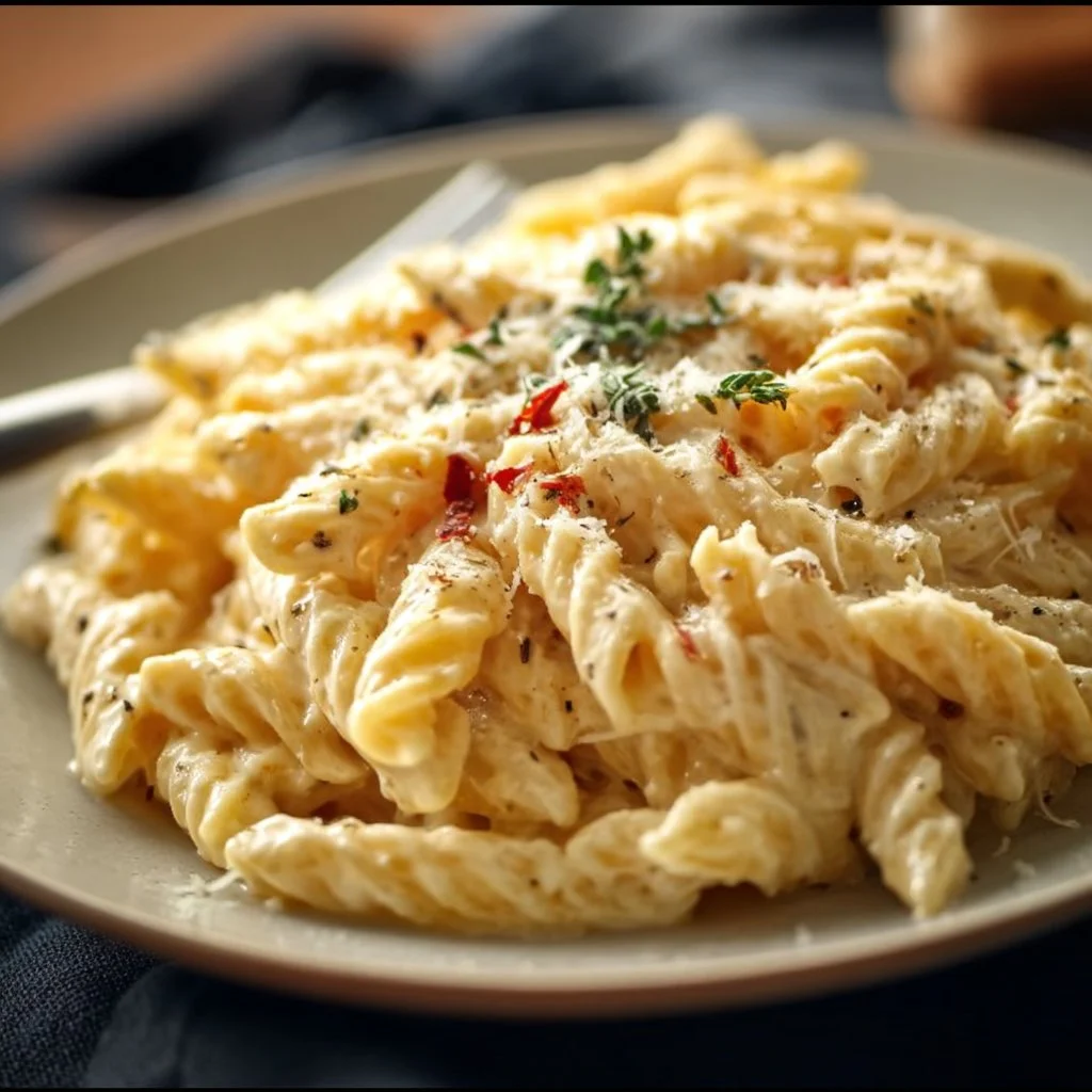 Delicious One Pot Creamy Garlic Pasta topped with parsley