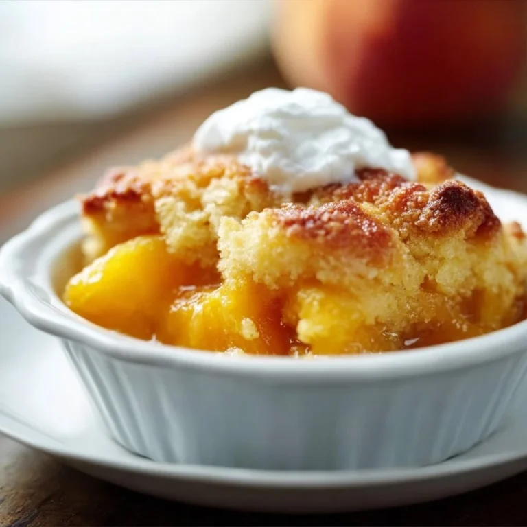 Delicious homemade Peach Cobbler with golden crust and fresh peaches