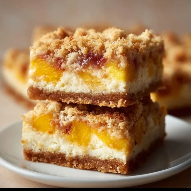 Peach Cobbler Cheesecake Bars with fresh peaches and crispy topping