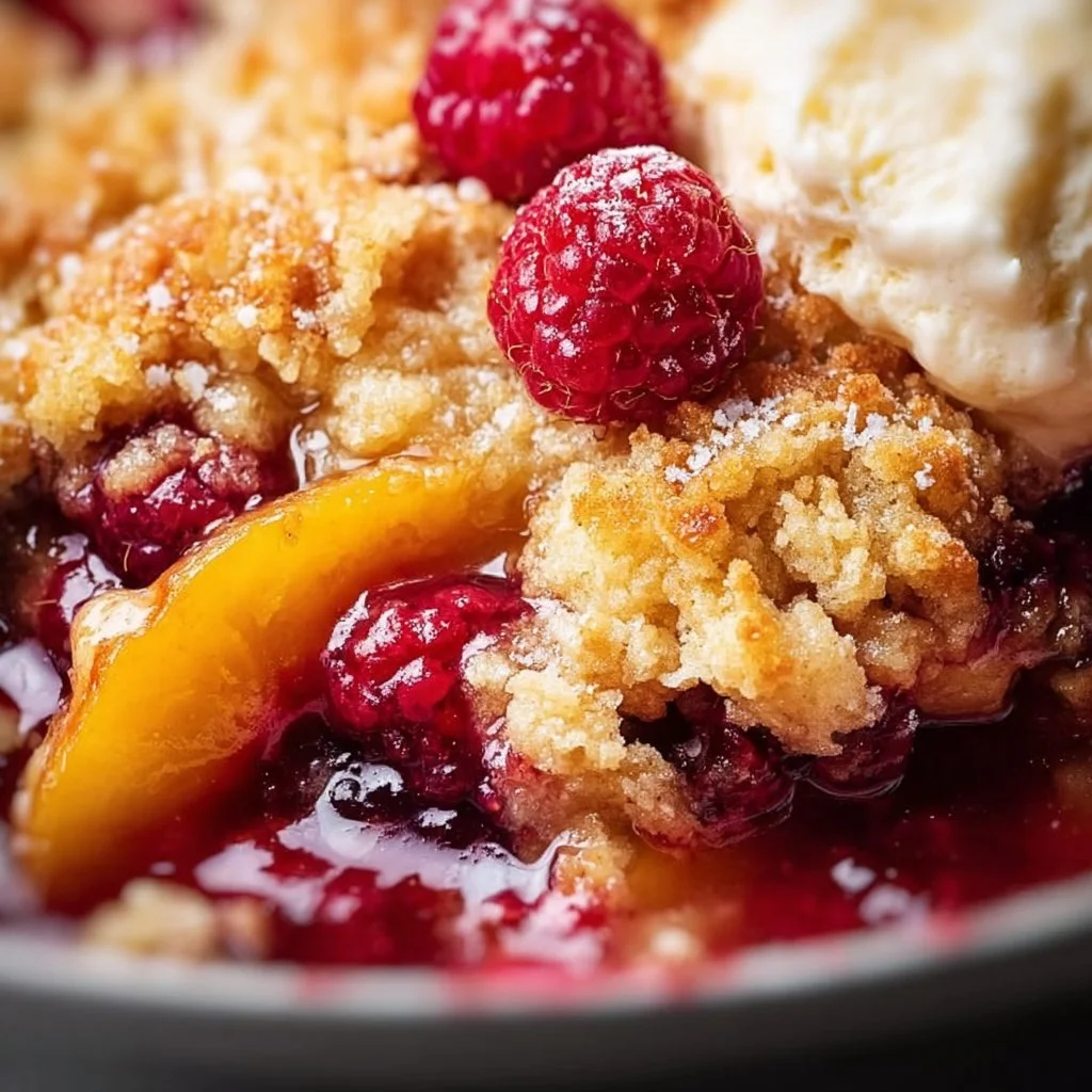 Peach Cobbler with Raspberries