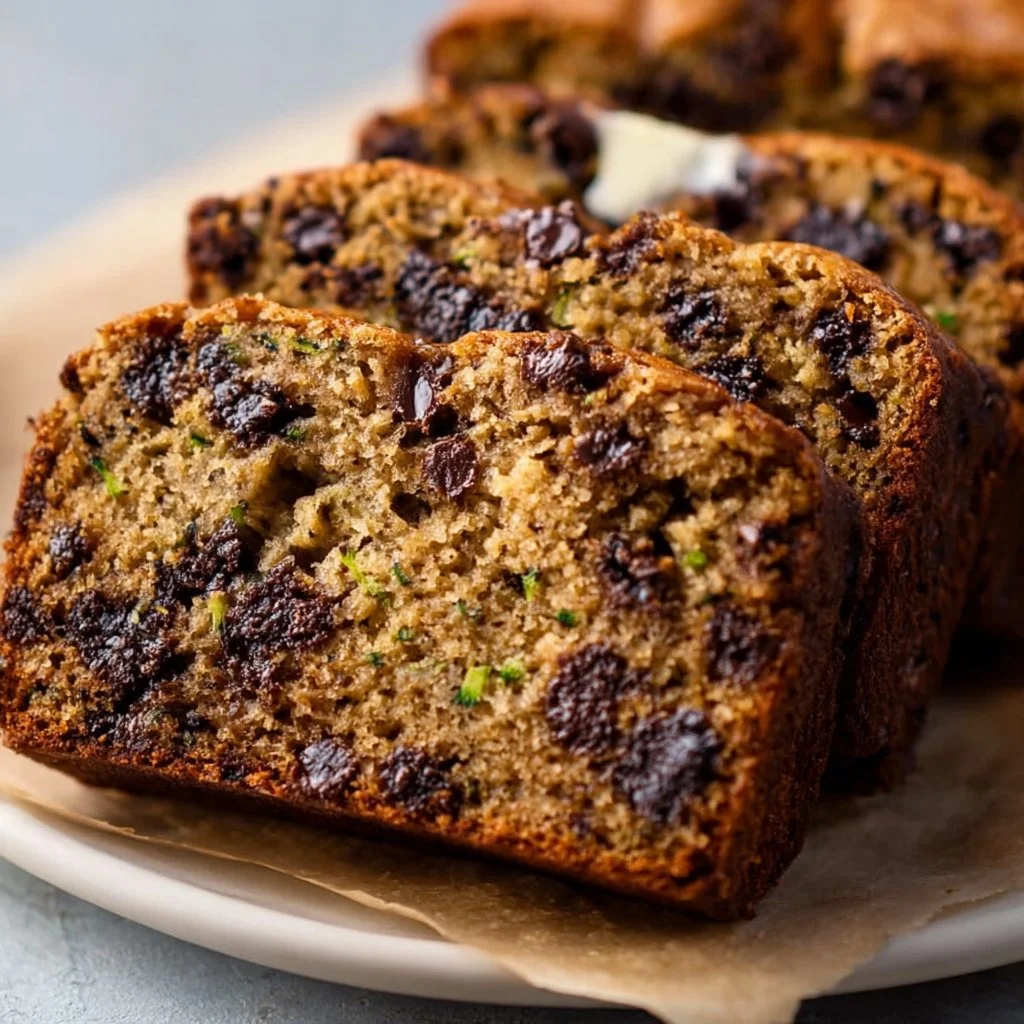 Peanut butter chocolate chip zucchini bread fresh out of the oven