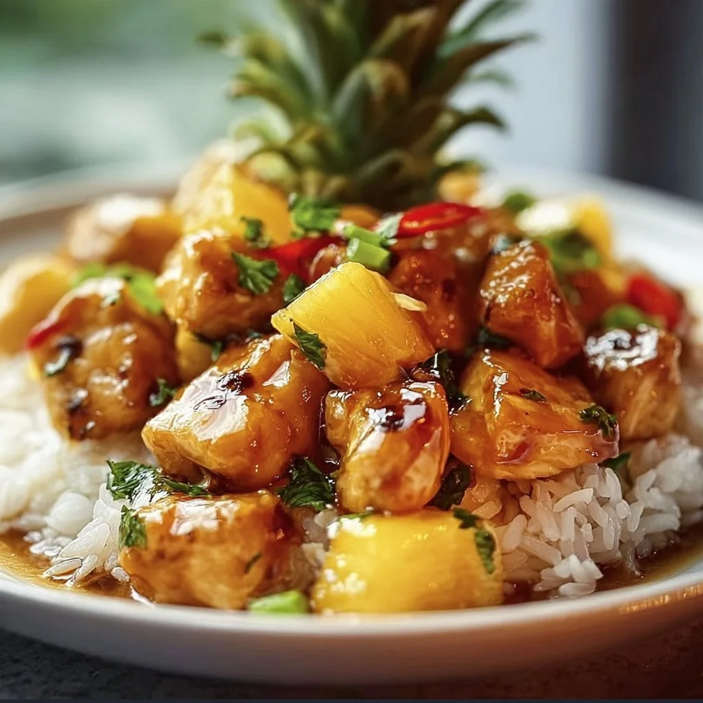 Pineapple Chicken and Rice dish featuring sweet and savory flavors