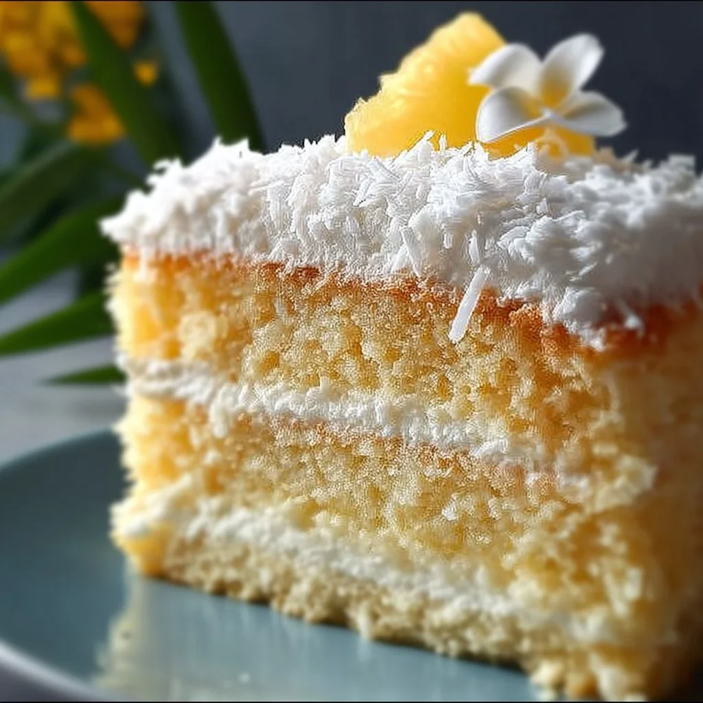 Delicious Pineapple Coconut Dream Cake with tropical flavors and creamy frosting.