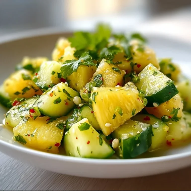 Delicious Pineapple Cucumber Salad in a bowl with vibrant colors of pineapple and cucumber.