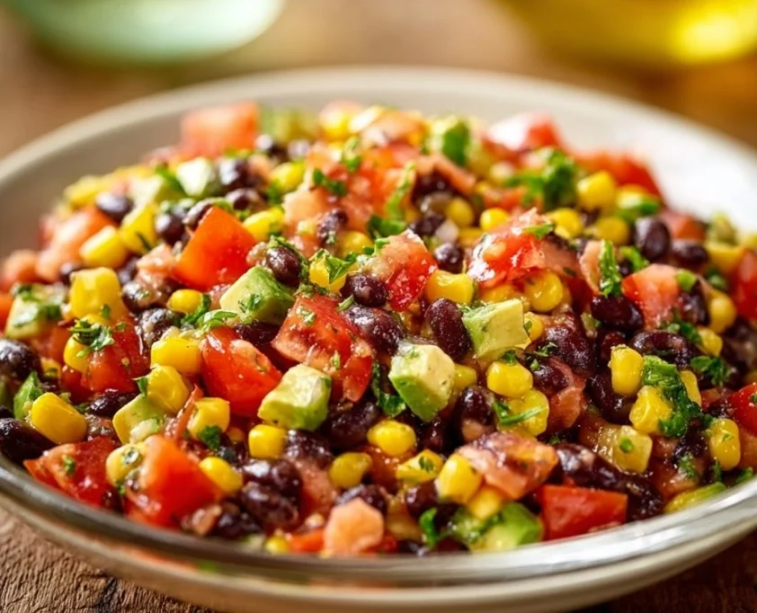 Delicious cowboy caviar recipe featuring colorful vegetables and beans.