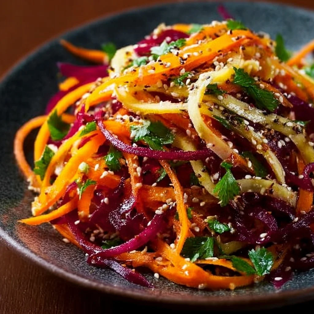 Shaved Rainbow Carrot Sesame Salad