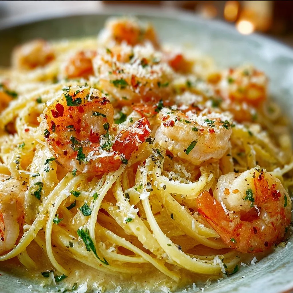 Shrimp Scampi Garlic Cream Pasta