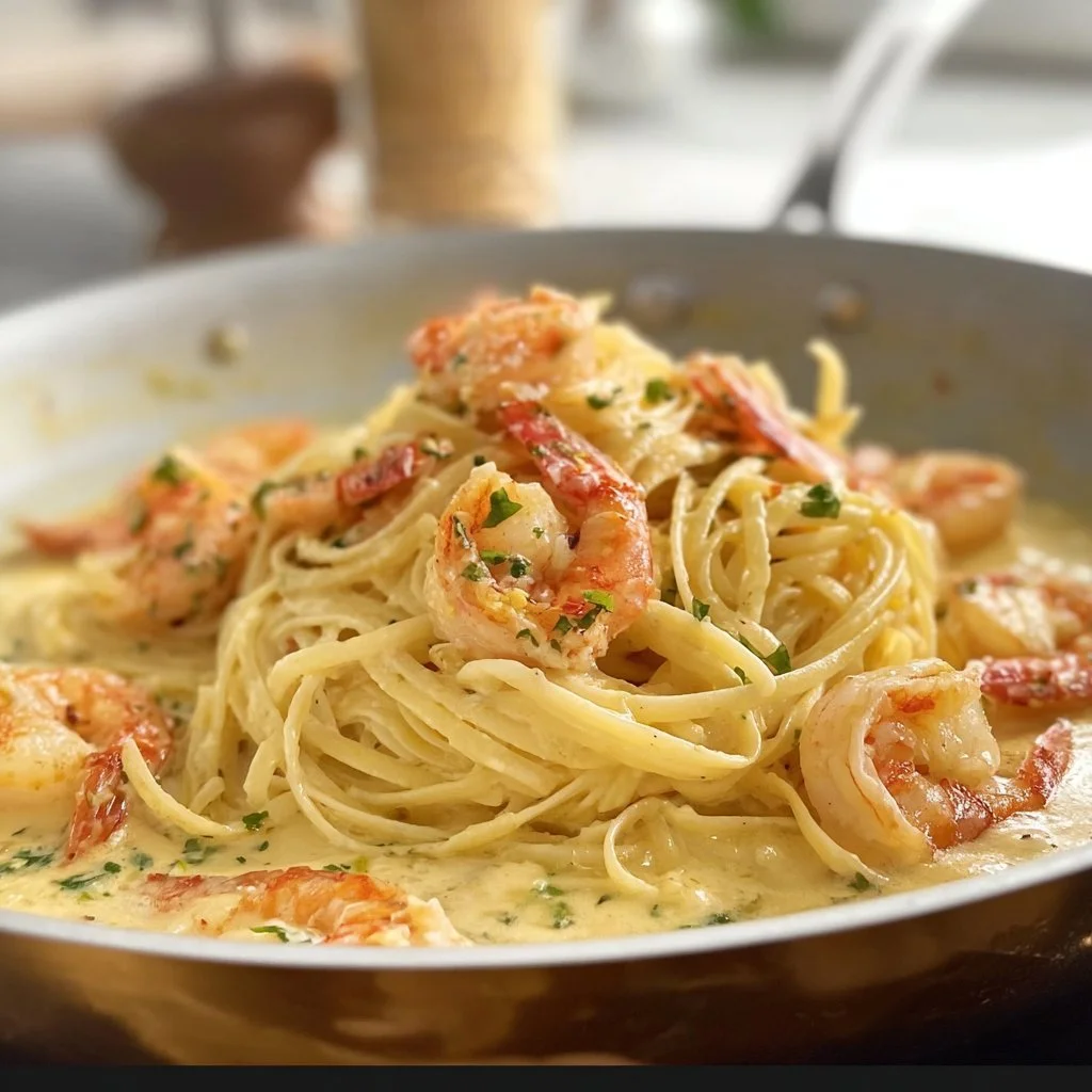 Delicious Shrimp Scampi Pasta with garlic and herbs on a plate