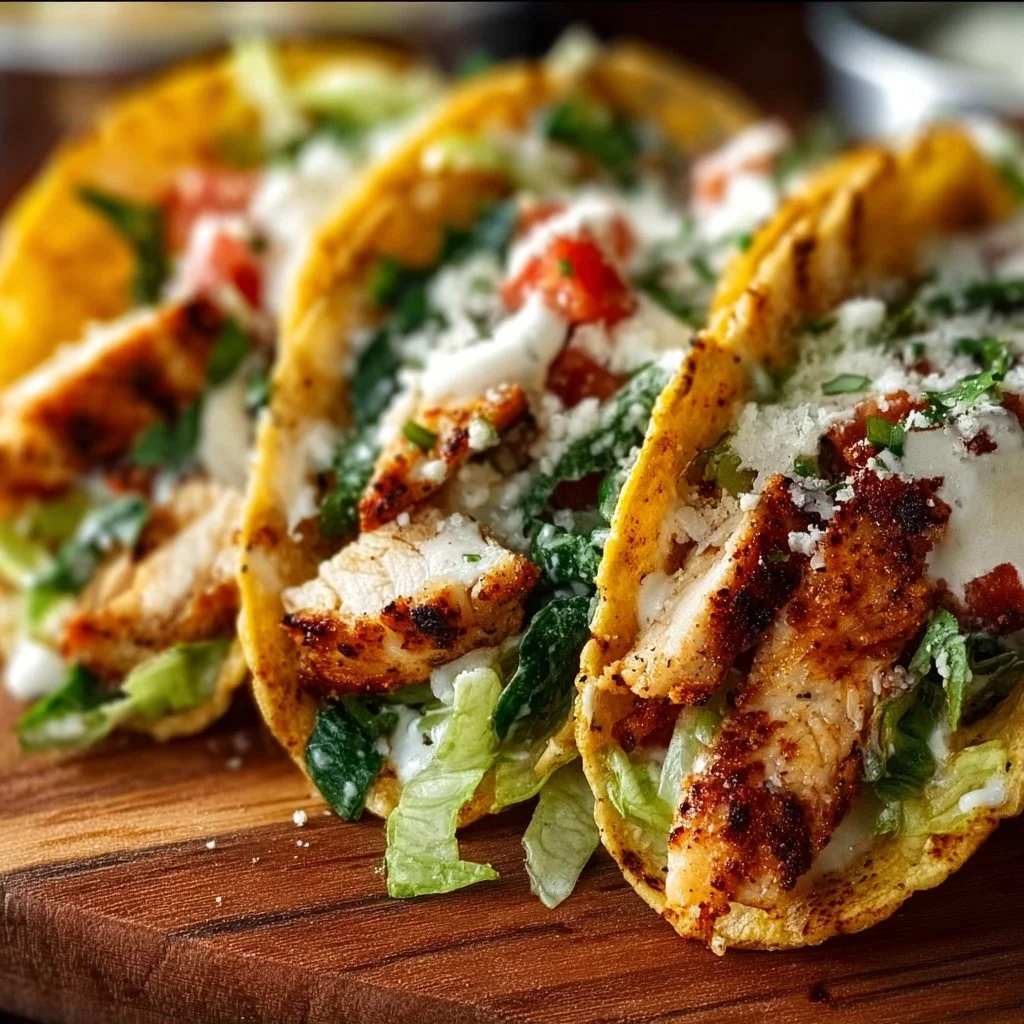 Smash Chicken Caesar Tacos