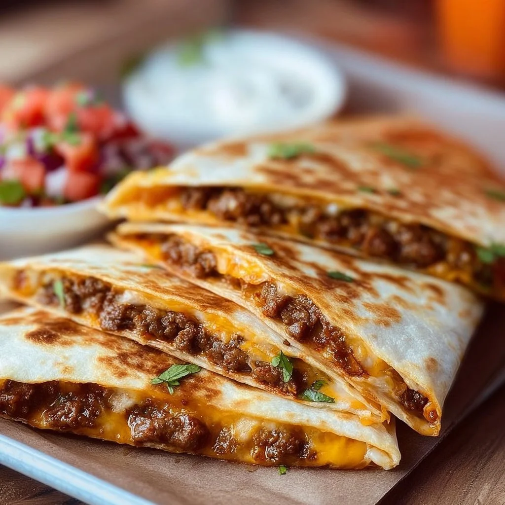 Smashburger Quesadillas with fresh ingredients and melted cheese
