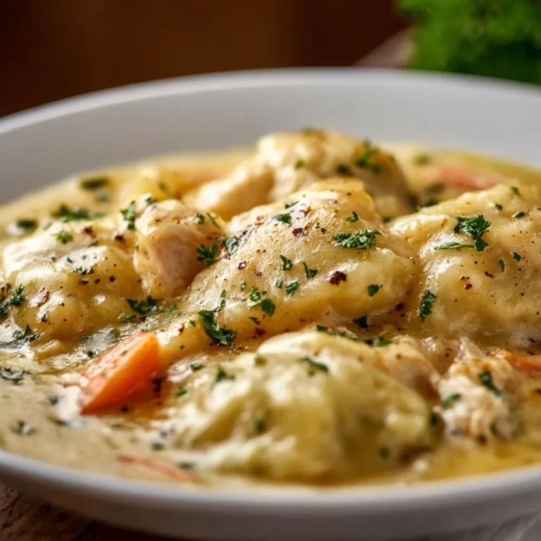 Delicious Southern chicken and dumplings served in a warm bowl