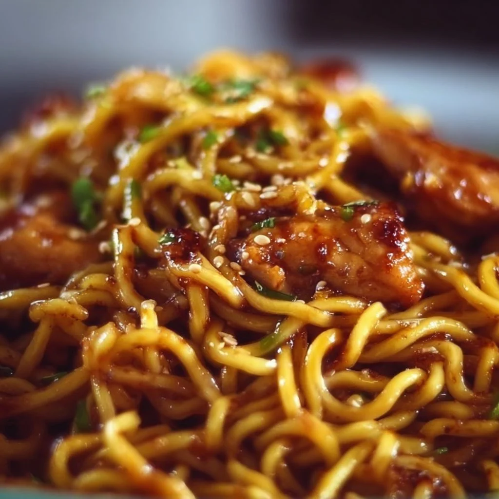 Sticky Garlic Chicken Noodles Recipe
