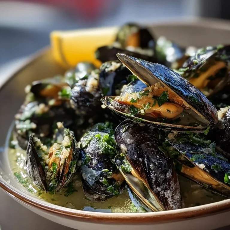 Delicious lemon garlic butter mussels dish served in a bowl.