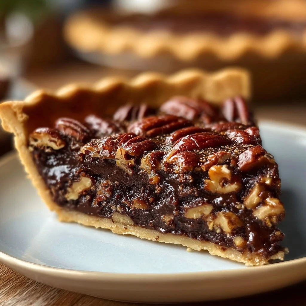 Delicious Texas Chocolate Pecan Pie with chocolate and pecans