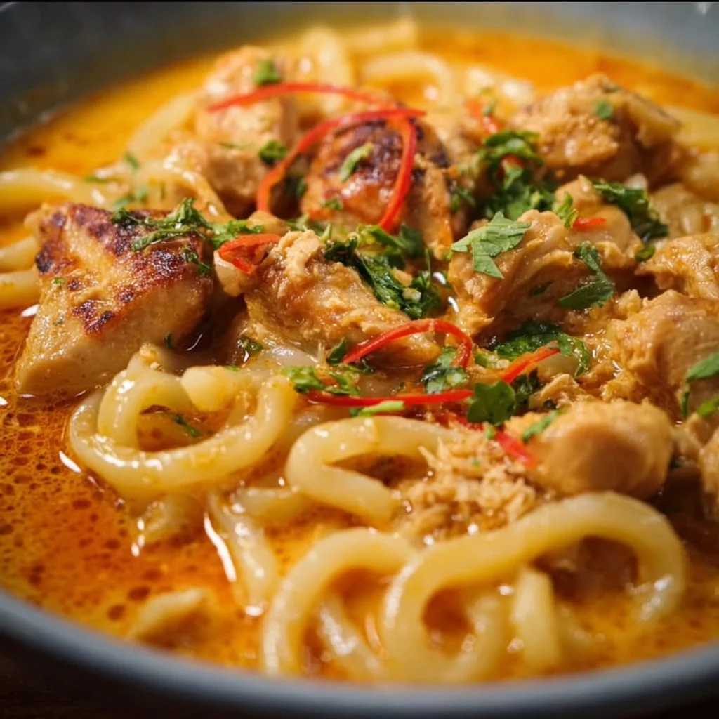 Thai-Inspired Coconut Red Curry Chicken Udon