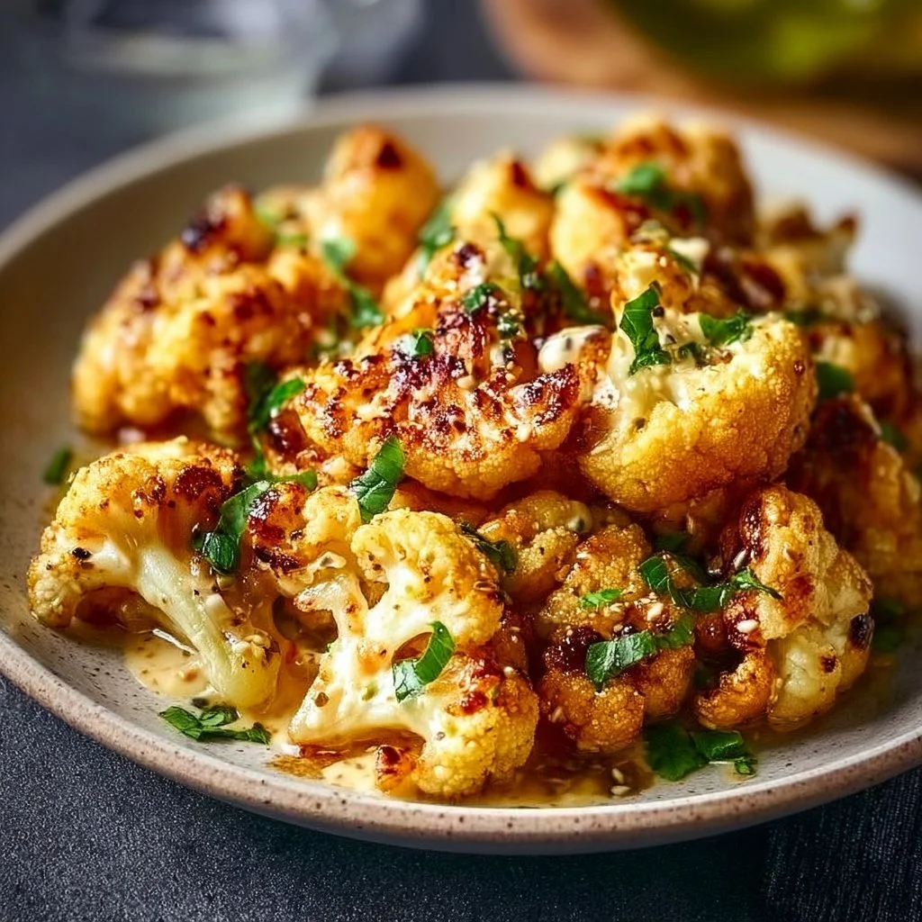 Golden Moroccan Cauliflower with spices and herbs, ready to be served