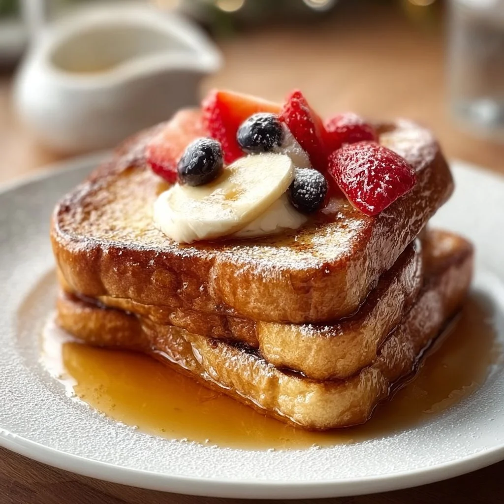 Delicious Anabolic Protein French Toast topped with fruit and syrup