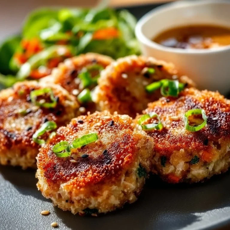 Delicious Asian-Style Tuna Cakes served with dipping sauce