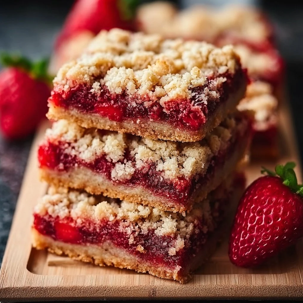 Delicious homemade strawberry crumb bars with a golden crust and fresh berries