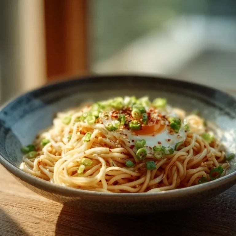 Butter Miso Noodles topped with fresh herbs and served in a bowl