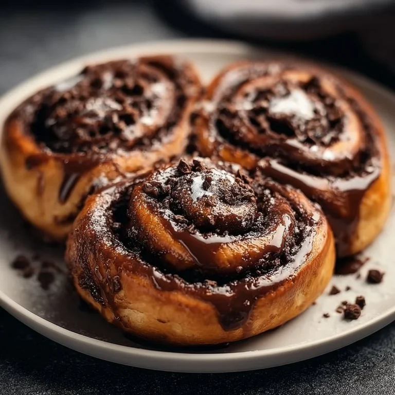 Delicious homemade chocolate cinnamon rolls topped with icing and cocoa