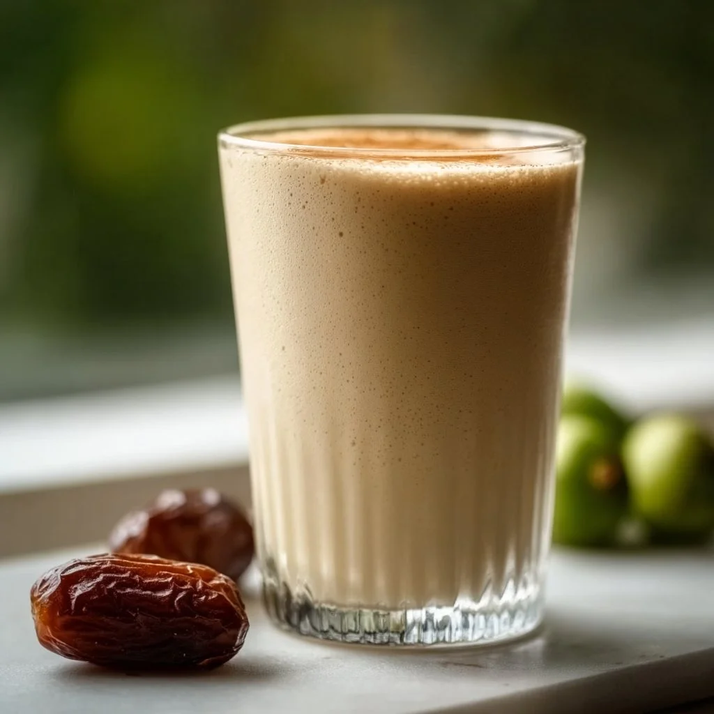 Creamy date shake made with fresh dates, milk, and ice cream