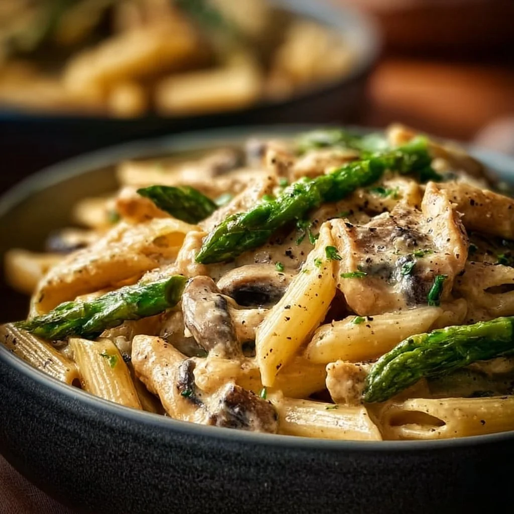 Creamy Mushroom & Asparagus Chicken Penne