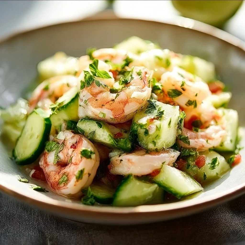 Delicious Cucumber Shrimp Salad with fresh vegetables and shrimp