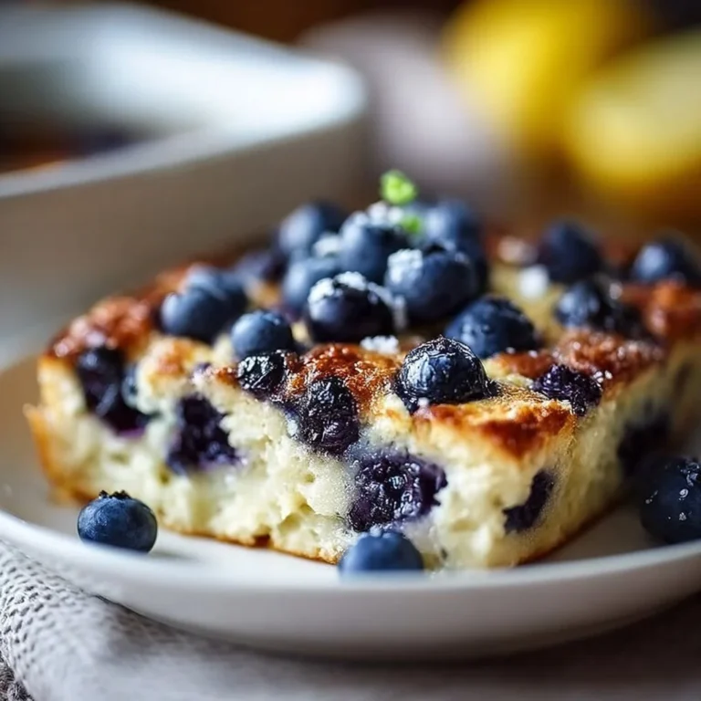 High-Protein Lemon Blueberry Breakfast Bake with fresh blueberries and lemon zest.