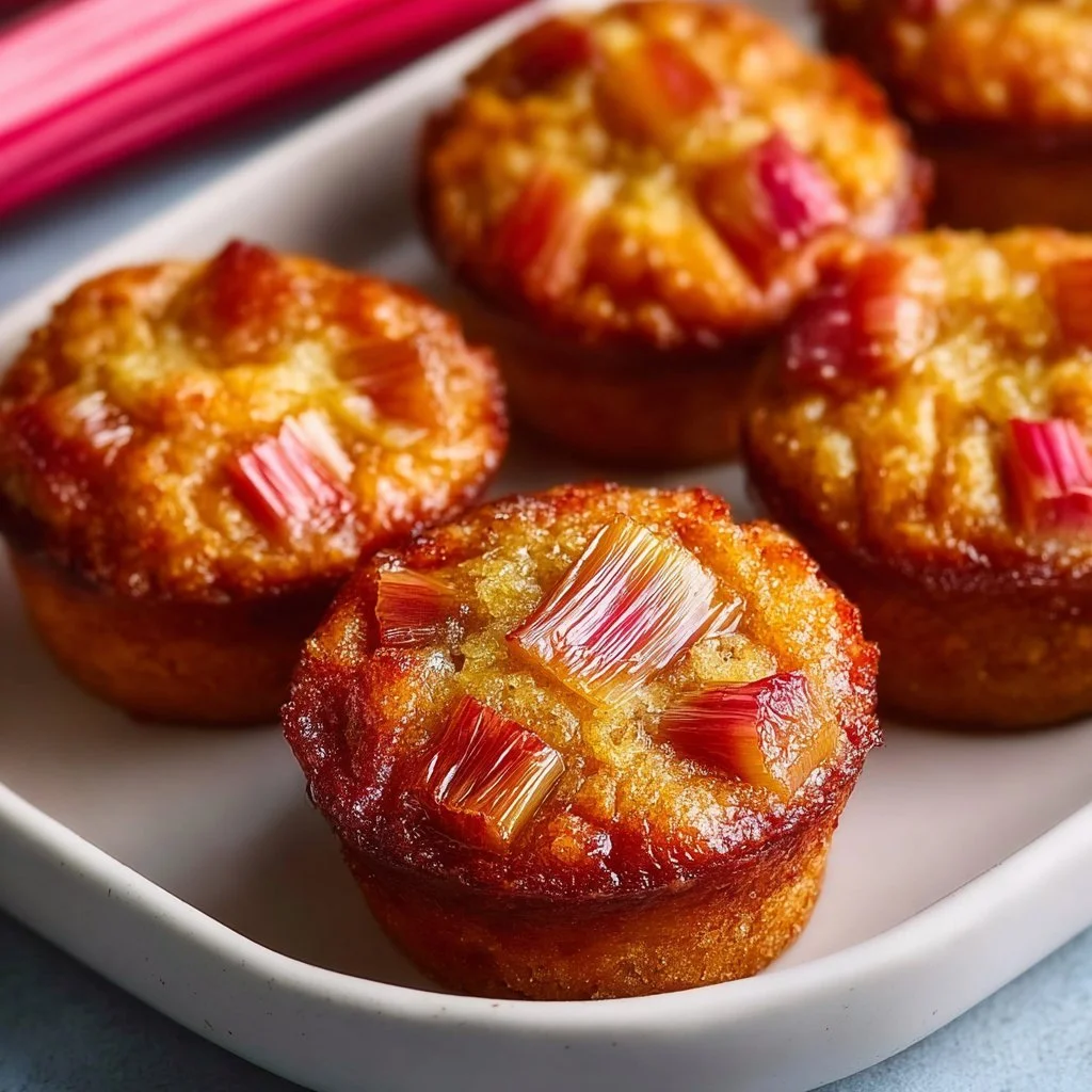 Irresistible upside down rhubarb muffins fresh out of the oven