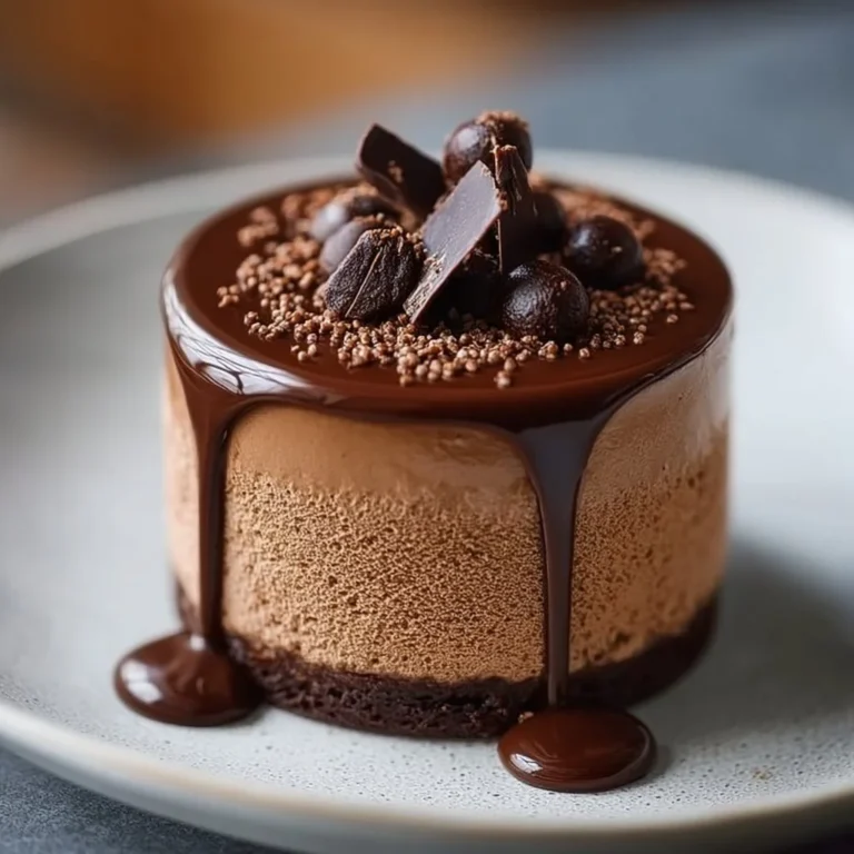 Lavish coffee mousse dessert with dark chocolate ganache topping