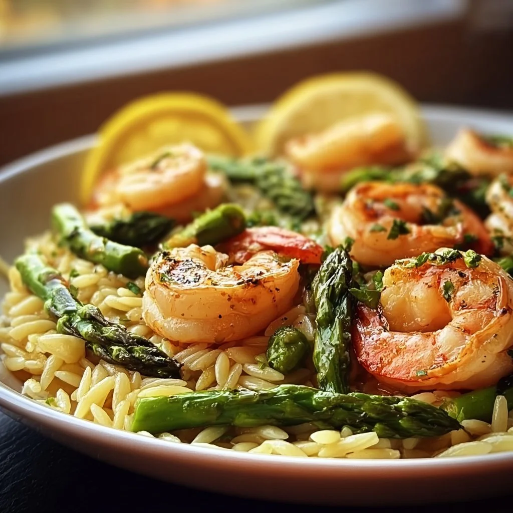 Lemon Garlic Shrimp and Asparagus Orzo