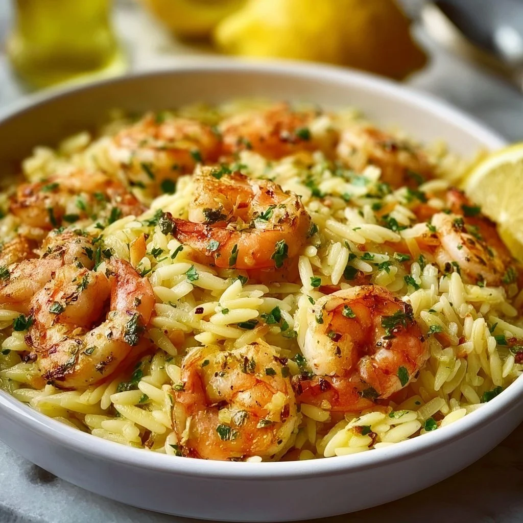 Lemon Garlic Shrimp Orzo