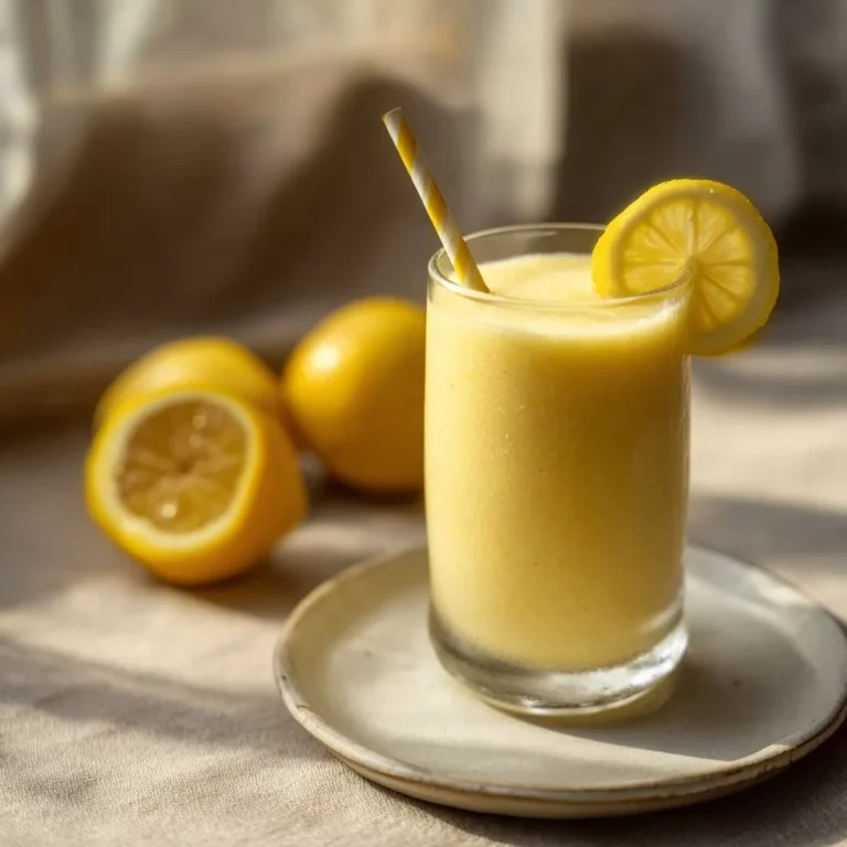 Delicious and refreshing lemon smoothie in a glass with fresh lemons.