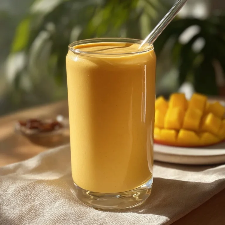 Creamy Mango Protein Smoothie in a glass with tropical garnishes