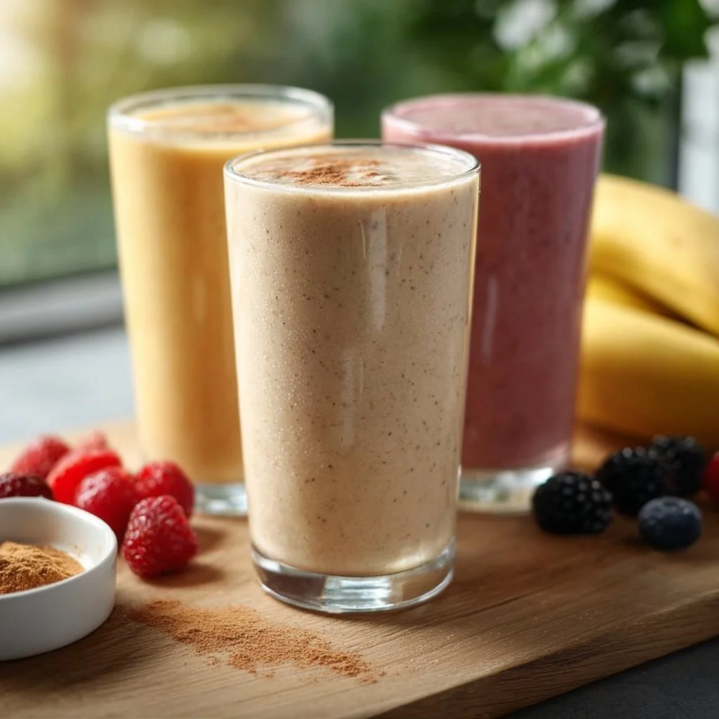 Colorful meal prep protein smoothies in jars ready for a nutritious boost
