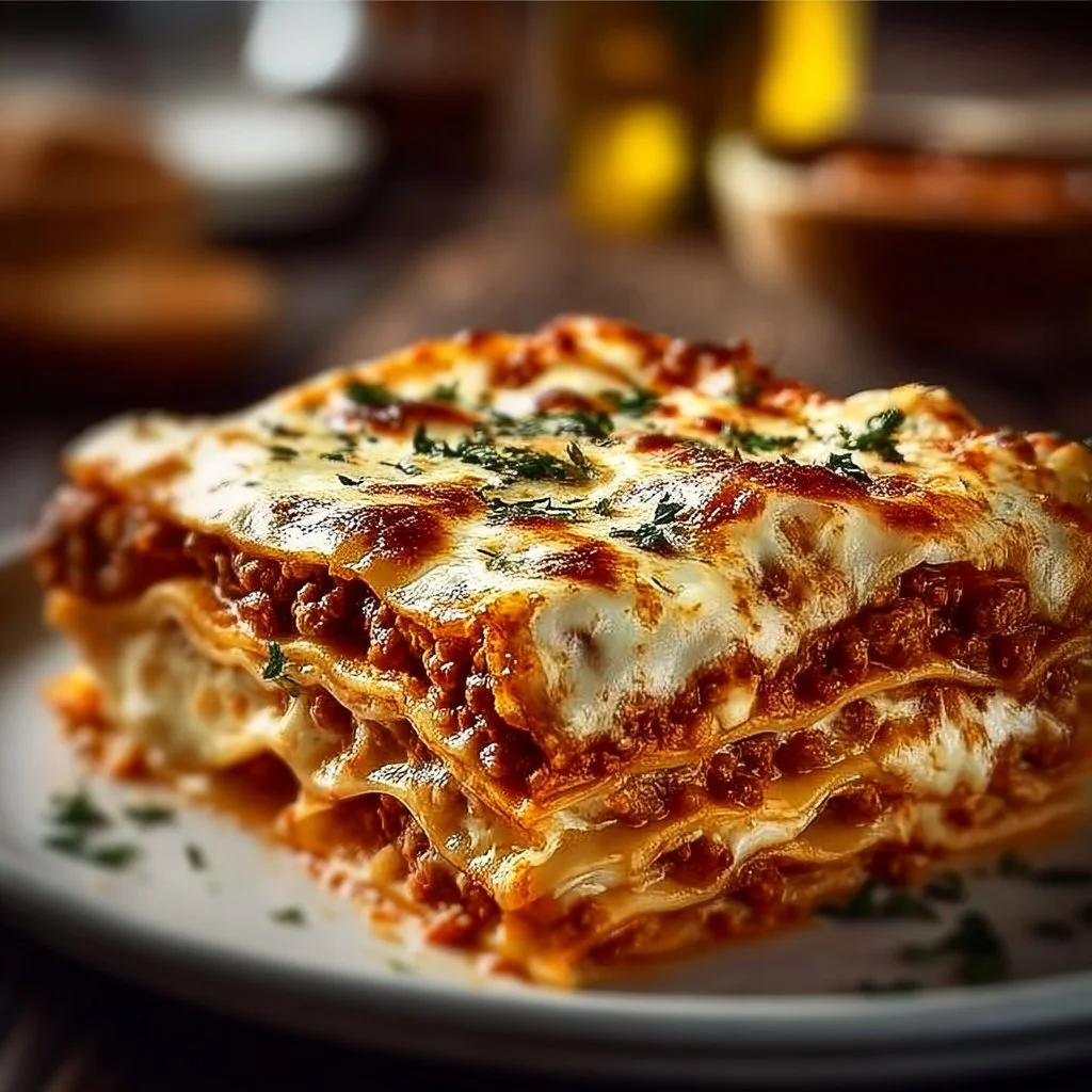 Delicious Million Dollar Lasagna served with fresh herbs and cheese.