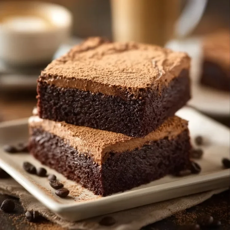 Delicious mocha brownies topped with chocolate chips and coffee flavor