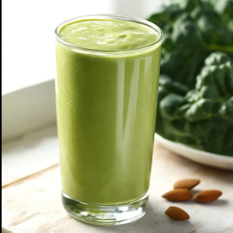 A vibrant green smoothie made with fresh ingredients in a clear glass.