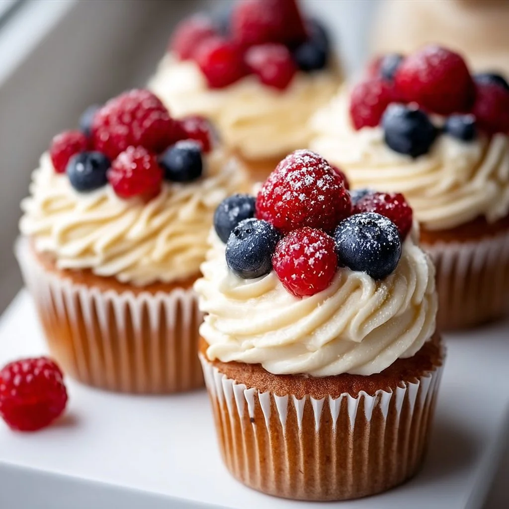 Delicious Patriot Cupcakes decorated with red, white, and blue frosting