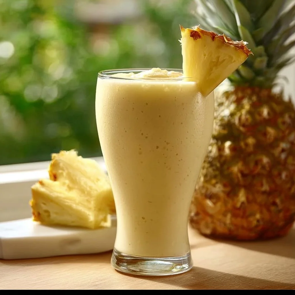 Delicious Pina Colada smoothie with pineapple and coconut served in a glass