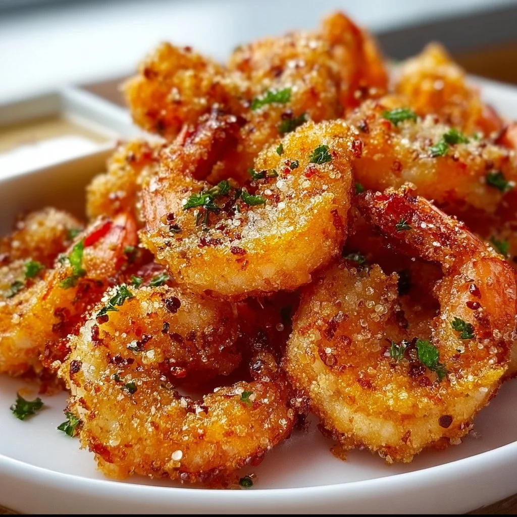 Delicious salt and pepper crispy shrimp served with a side dip.